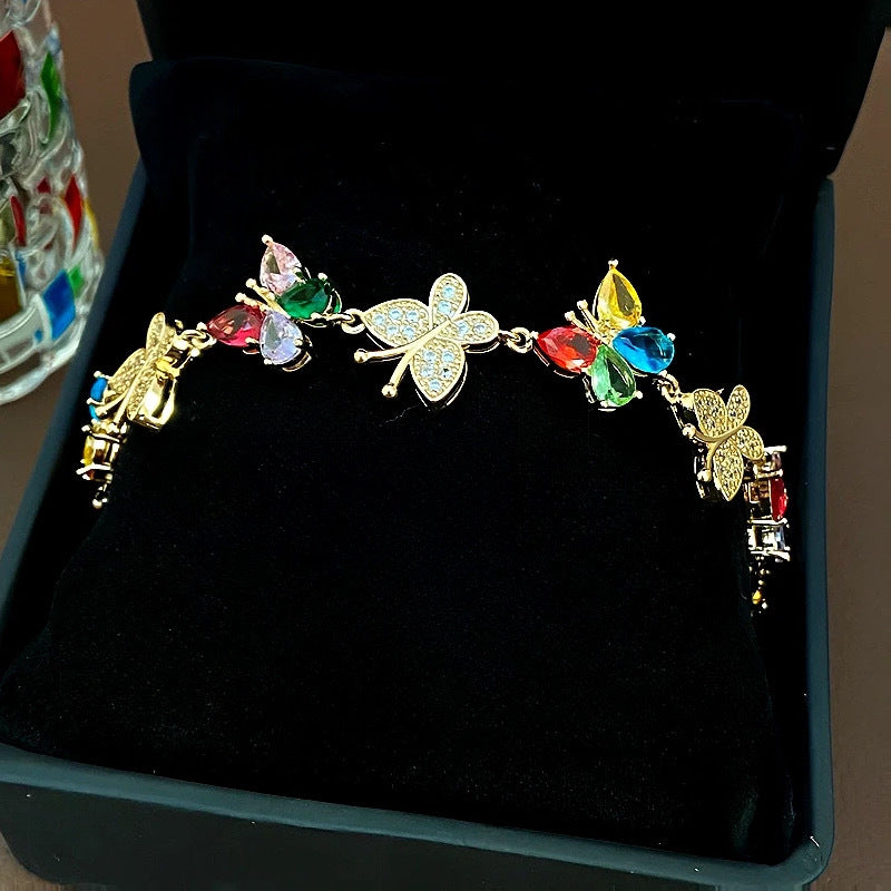 Colorful Zircon Butterfly Gold Silver Bracelet