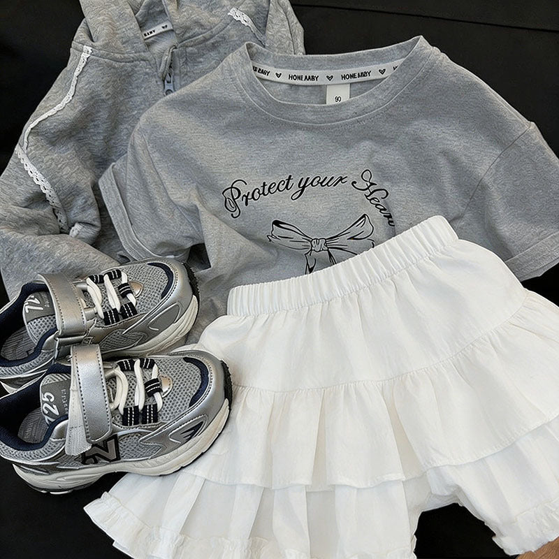 Girls Bow T-Shirt & Skirt Two-Piece Set – Sweet Kids Outfit Nepal | Tudoholic