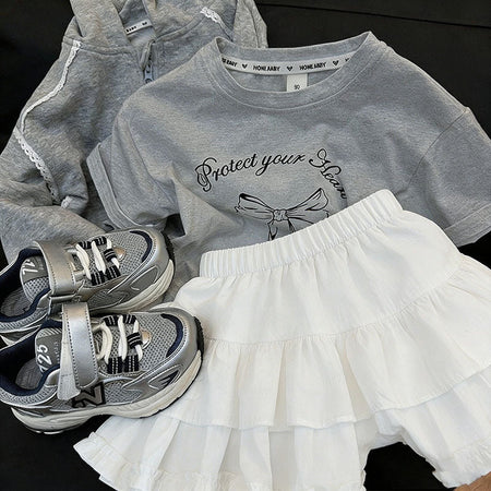 Girls Bow T-Shirt & Skirt Two-Piece Set – Sweet Kids Outfit Nepal | Tudoholic