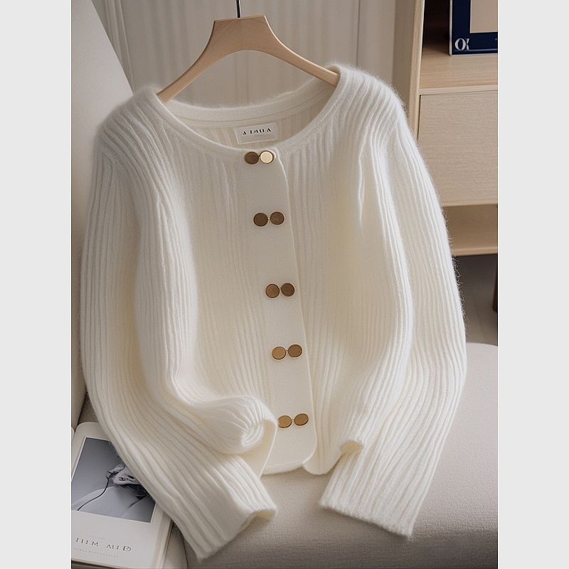 Women’s White High-End Knitted Lazy Sweater