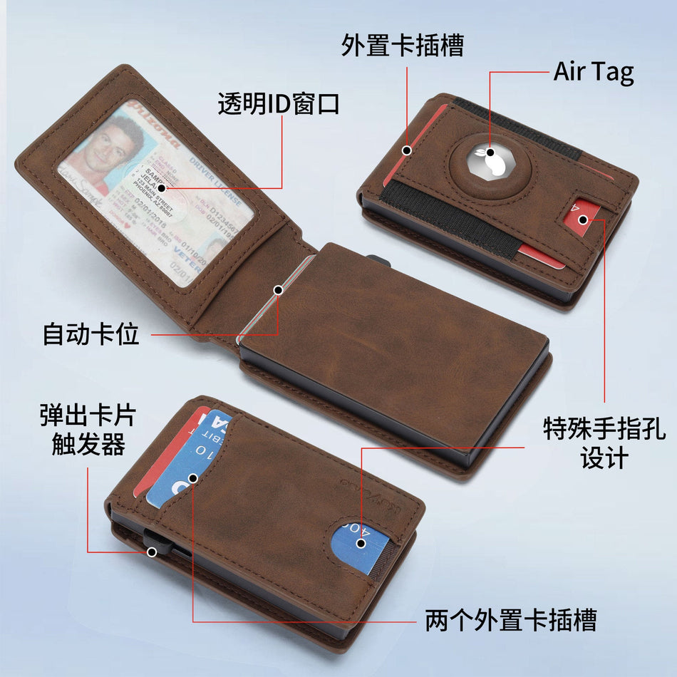Men’s Genuine Leather Anti-Theft AirTag Wallet