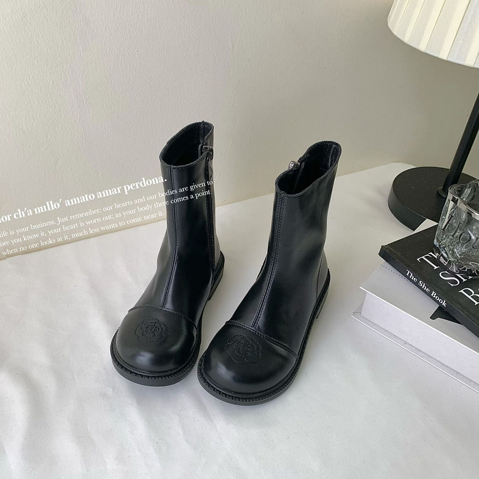 Girls British Style Leather Boots Soft Sole Non-Slip