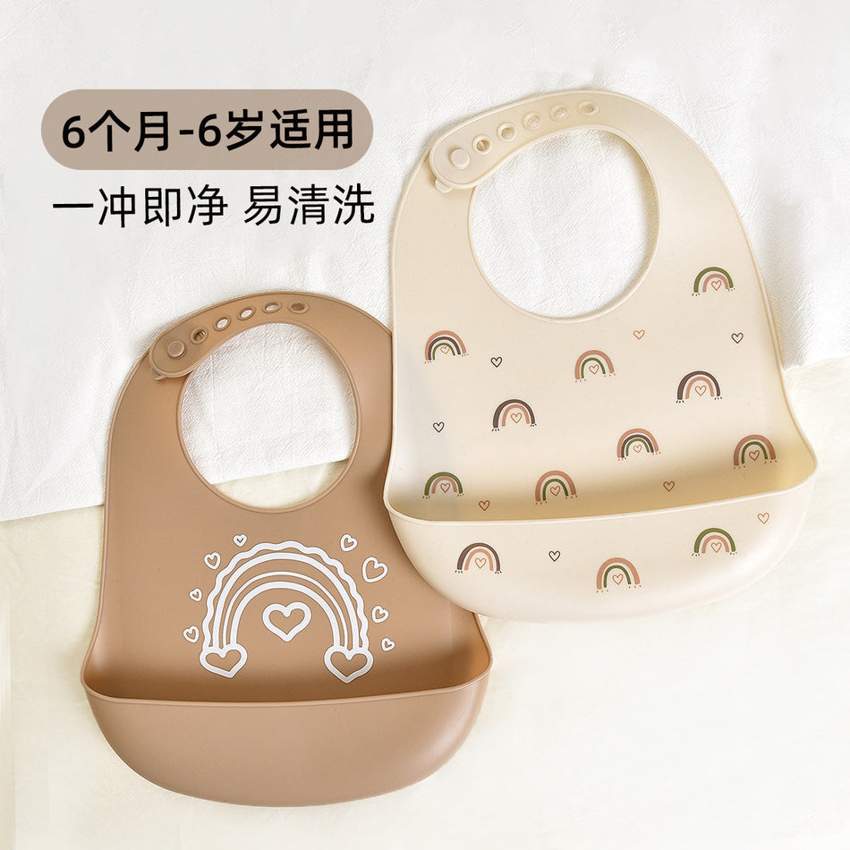 Waterproof Silicone Baby Eating Bib with Rice Pocket Soft