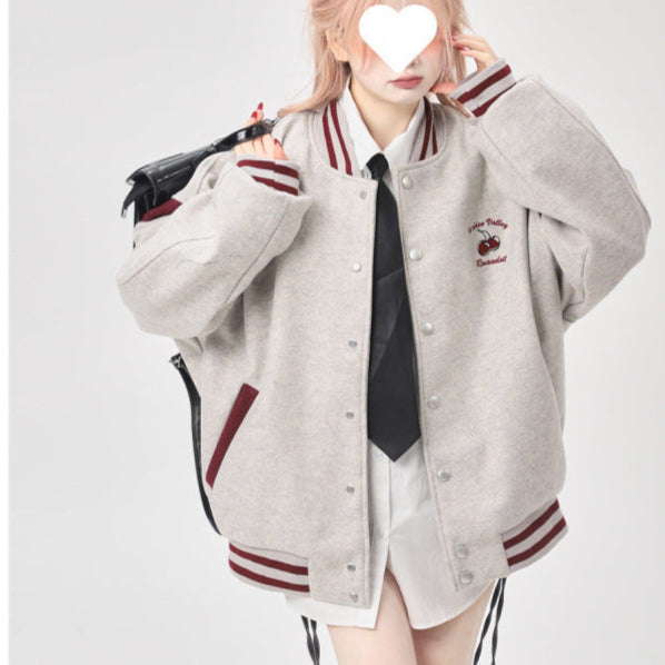 American Gray Patchwork Baseball Jacket