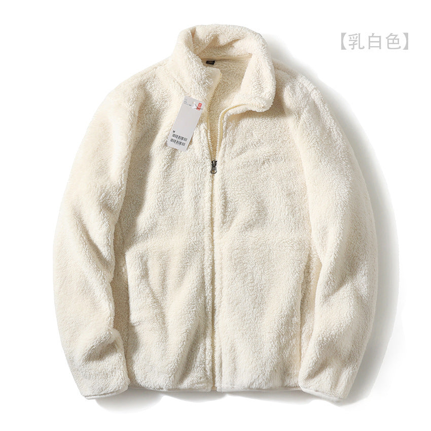 STOCK-Men’s Long Plush Lamb Wool Stand Collar Jacket