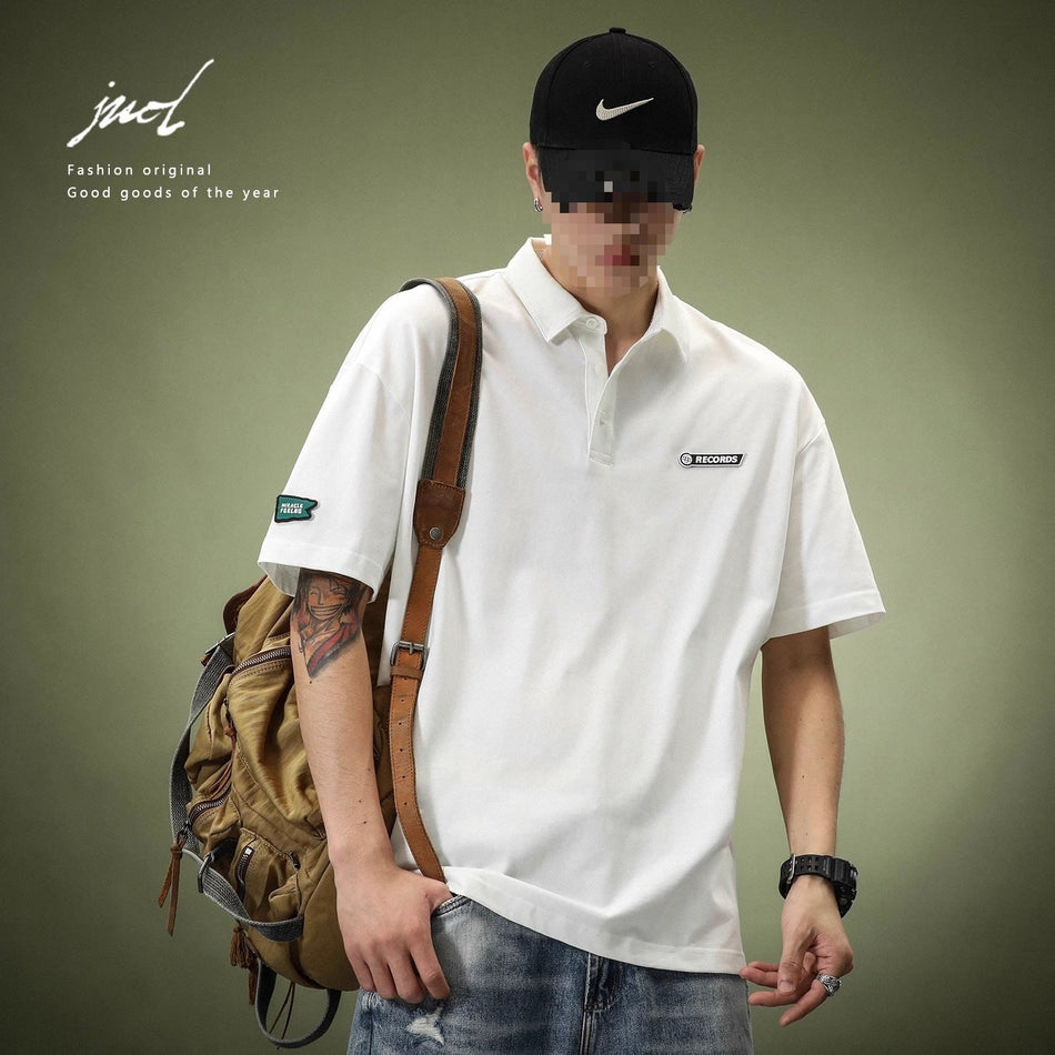 Men’s Heavyweight White Polo Shirt – Loose Fit American Style