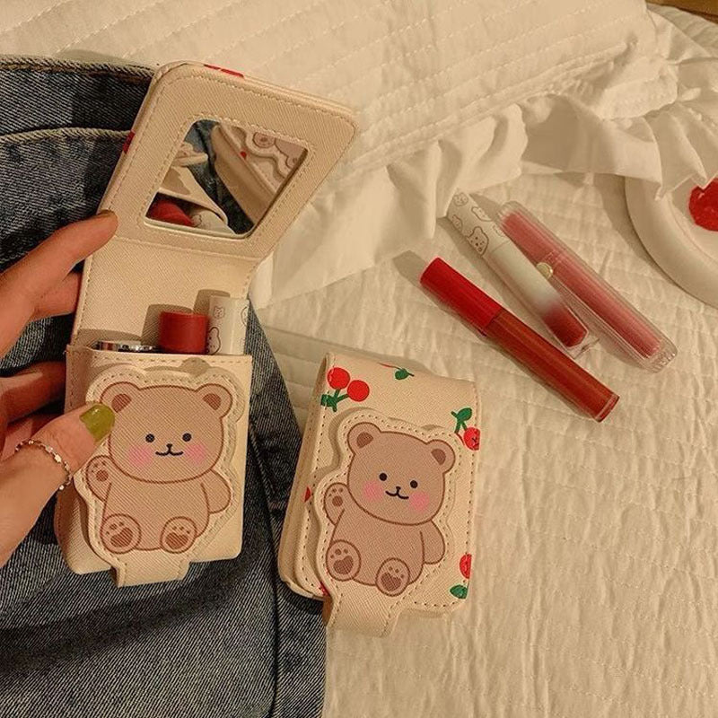 Bear Lipstick Mini Cosmetic Bag with Mirror