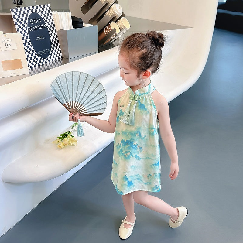 Girls Guofeng Cheongsam Vest Dress Summer Ethnic Style – Summer Kids Fashion Nepal | Tudoholic