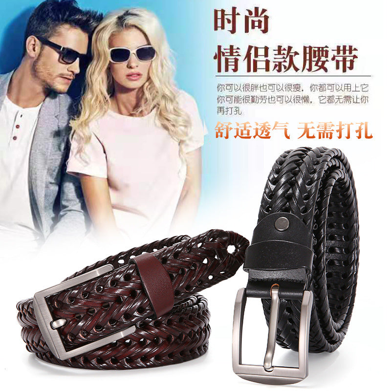 Men’s Retro Leather Belt – Hand-Woven Casual Style