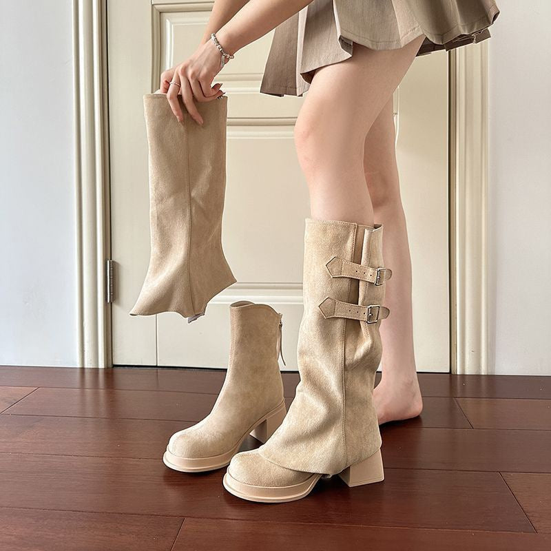 STOCK-Women’s Thick-Heeled Knee-High Two-Way Wear Long Boots 2026