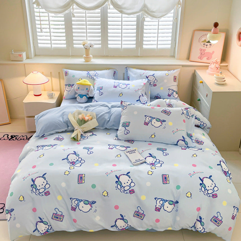 Sanrio Cloud-Washed Cotton 4-Piece Bedding Set with Bed