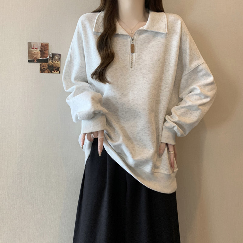 Half-Zip Polo Sweatshirt – Slim Loose Long Sleeve Top