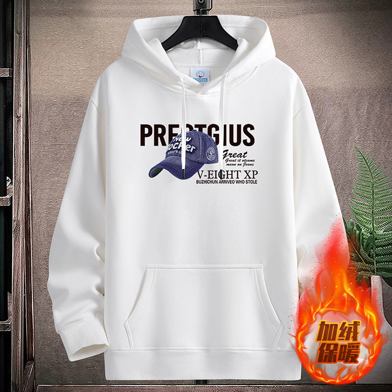 Velvet Thickened Hoodie Men Teenagers Korean Style Loose