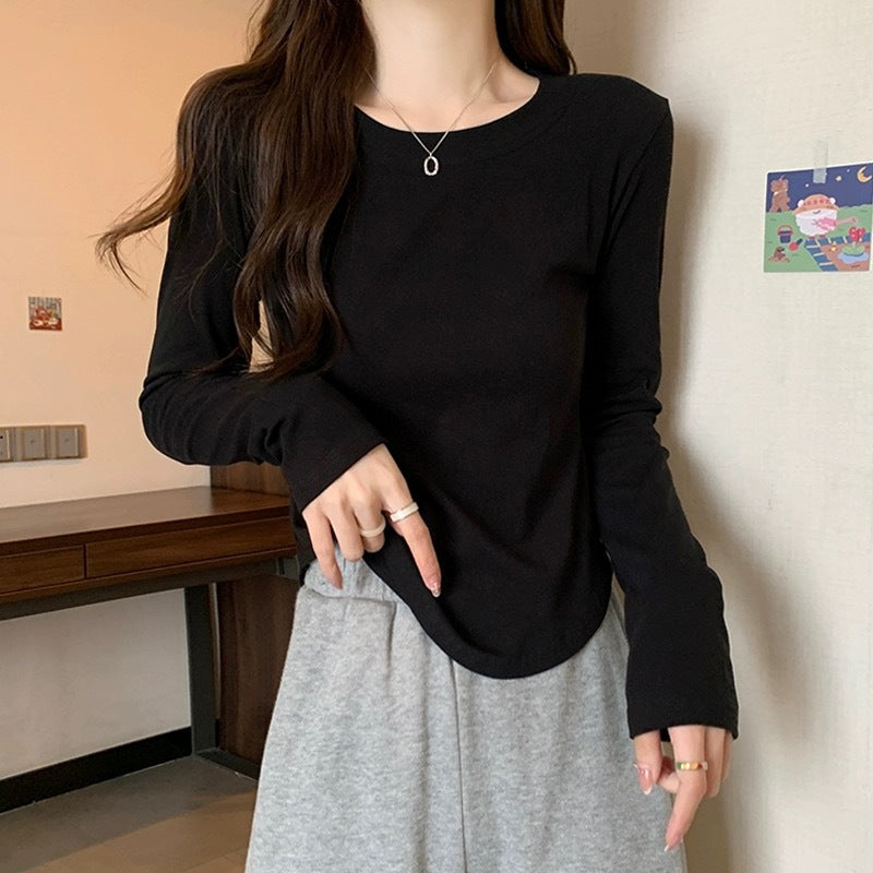 STOCK-Pure Cotton Long Sleeve T-Shirt – Curved Waist Slim Fit