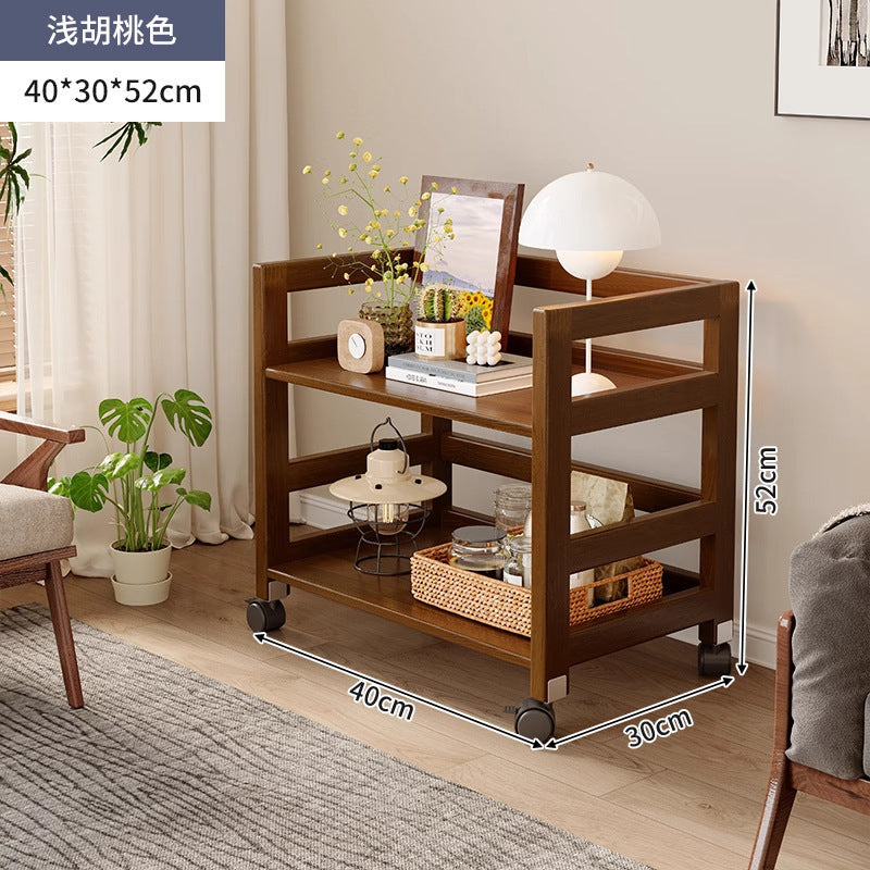 Solid Wood Floor-Standing Bedside Storage Trolley Rack
