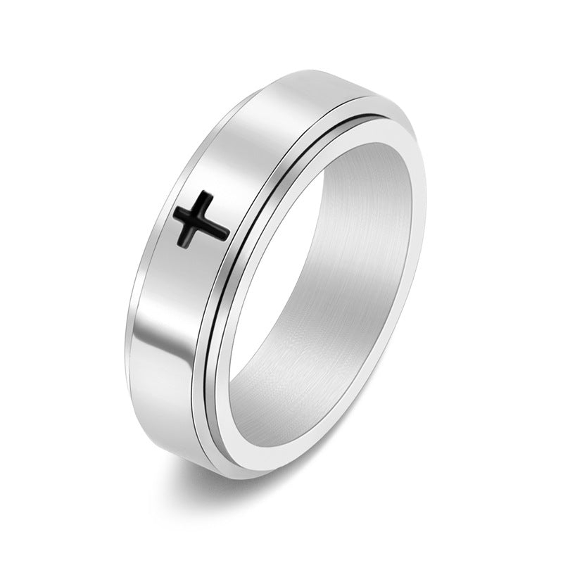 Cross Rotatable Ring Titanium Steel Unisex Decompression Jewelry
