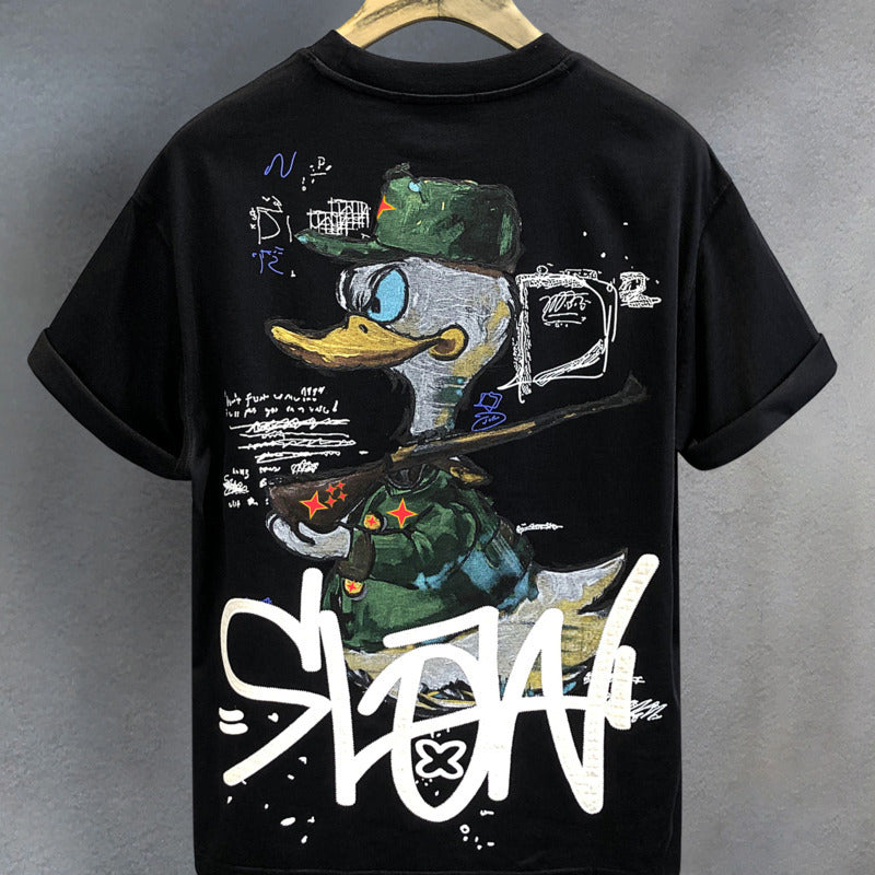 STOCK-Retro Cartoon Print Short-Sleeved T-Shirt for Men –