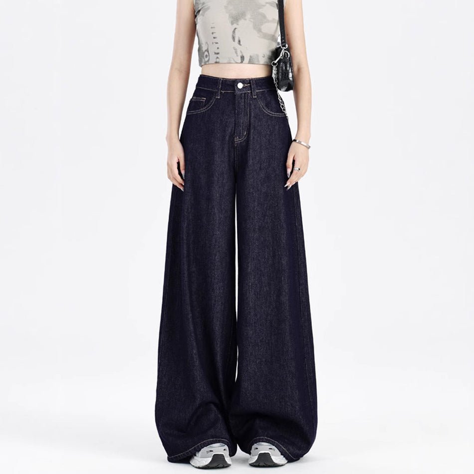 Dark Blue American Loose Wide-Leg Jeans