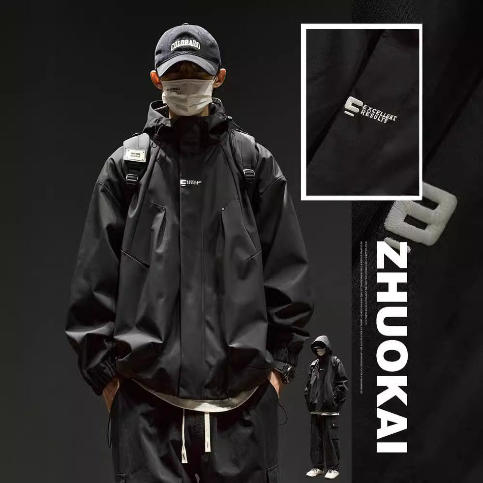 Functional Solid Color Hooded Jacket – Men’s Streetwear Couple