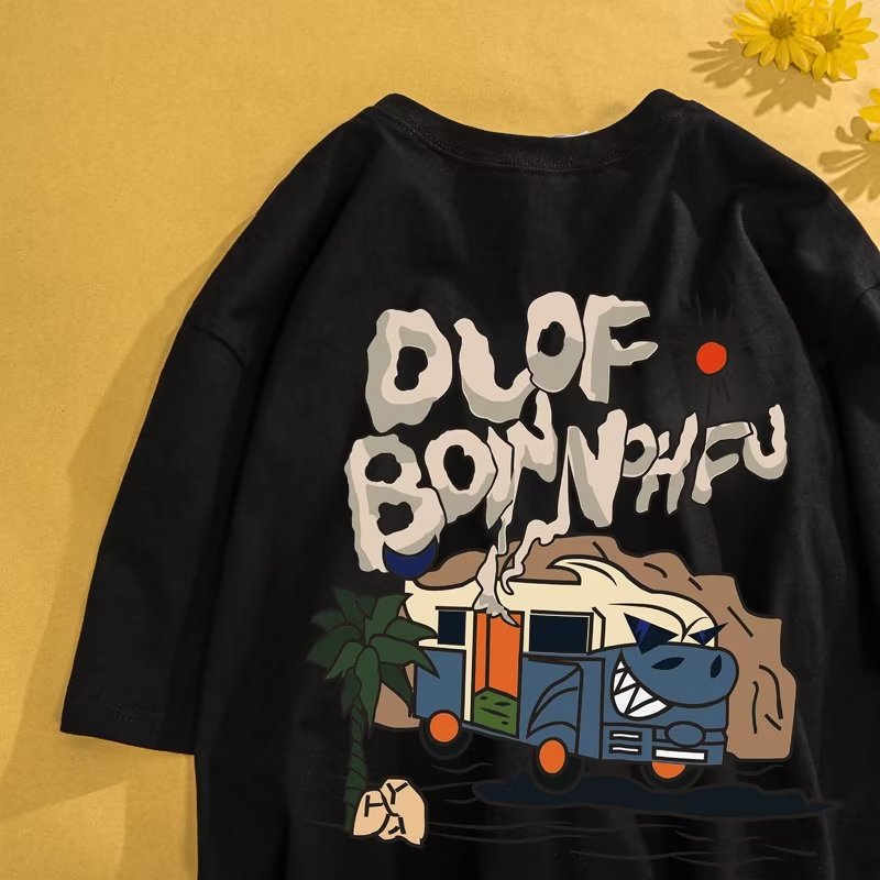 Cartoon Hip-Hop T-Shirt – Loose Retro Style for Boys