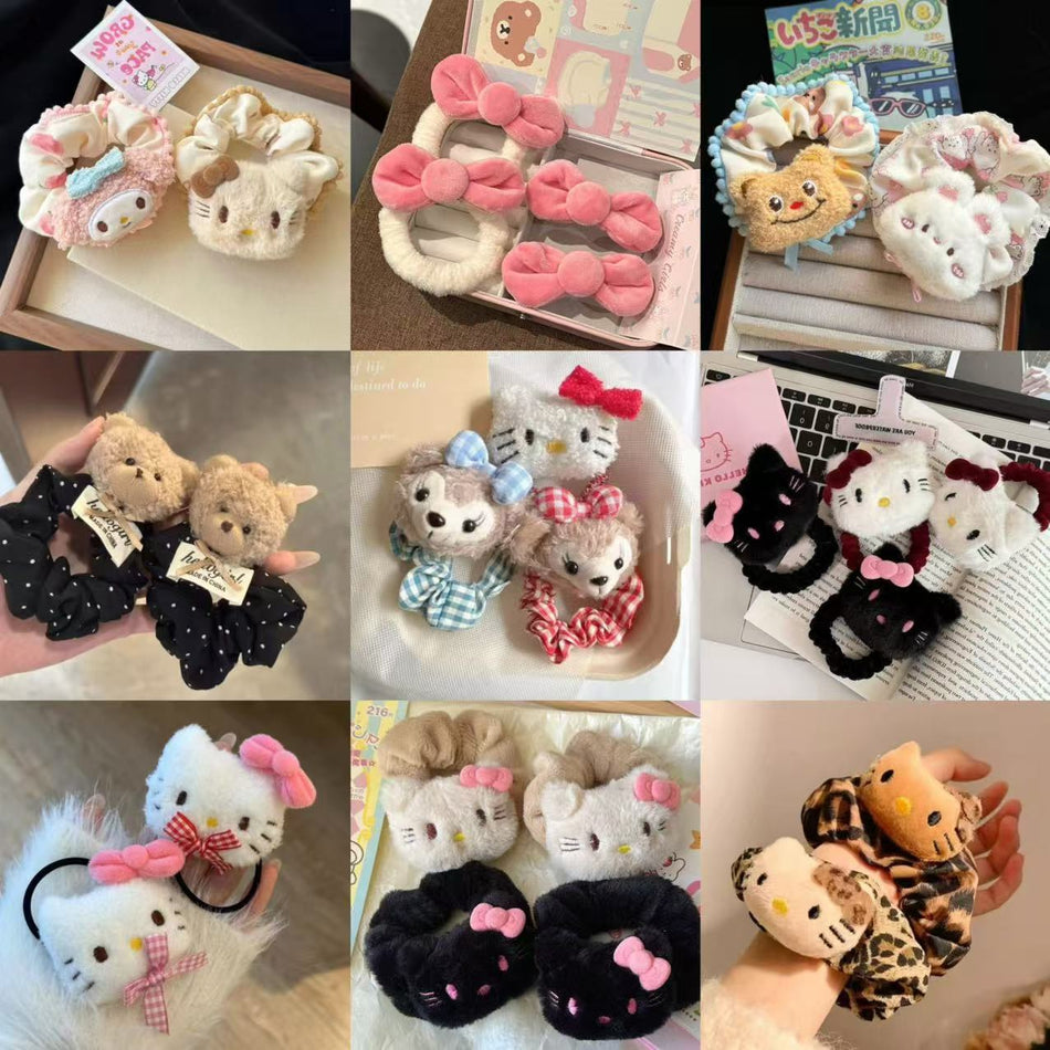 Cute Plush Cat & Bear Hair Ring – Winter-Ready Headwear