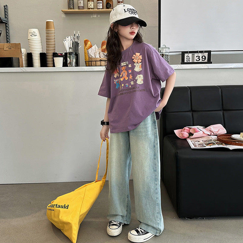 Girls' Cartoon Color-Match Tee