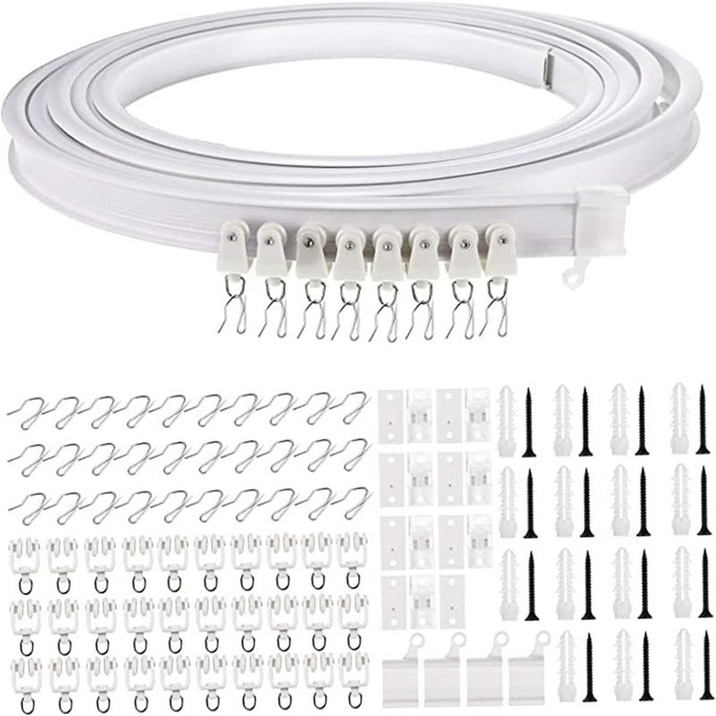 Curved 5m White Curtain Track Set with Hooks & Pulley