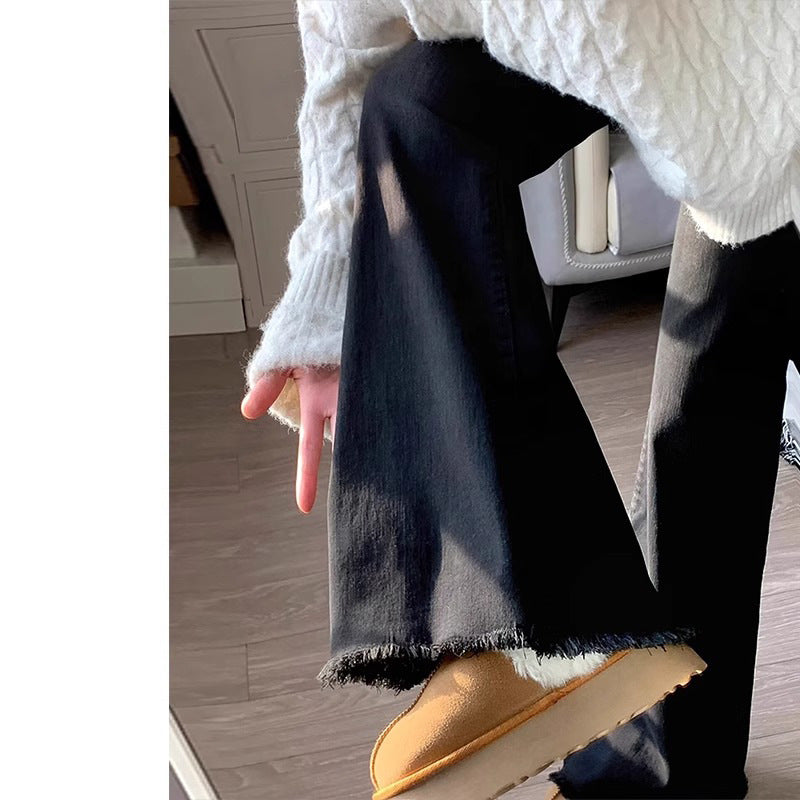 Black High Waist Bootcut Jeans for Pear-Shaped Women