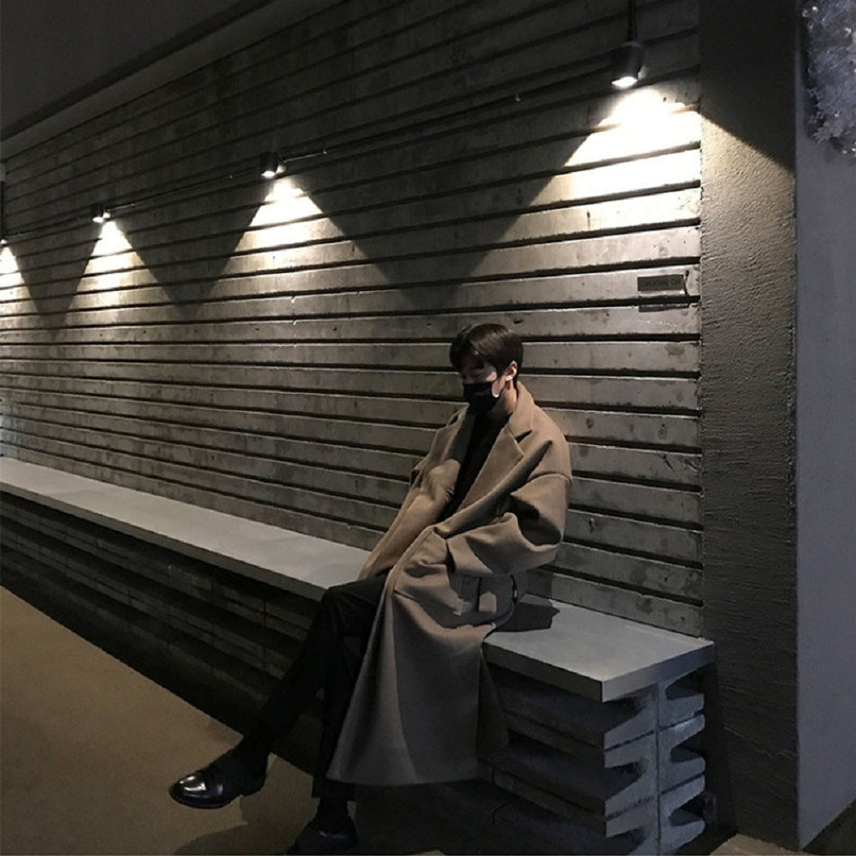 Men’s Long Woolen Over-the-Knee Korean Coat