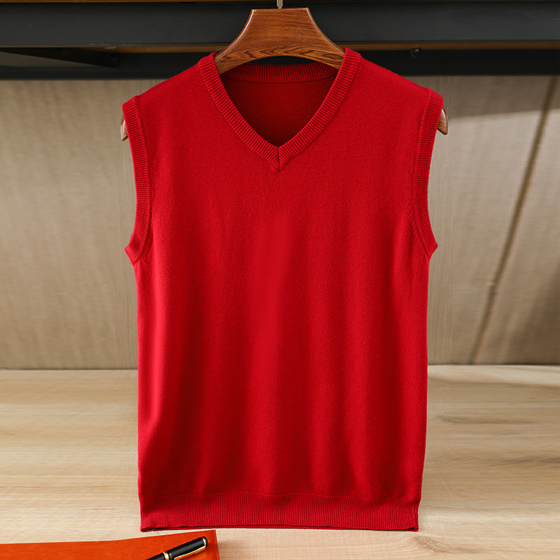 Men’s Sleeveless Sweater – V-Neck Solid Loose Vest