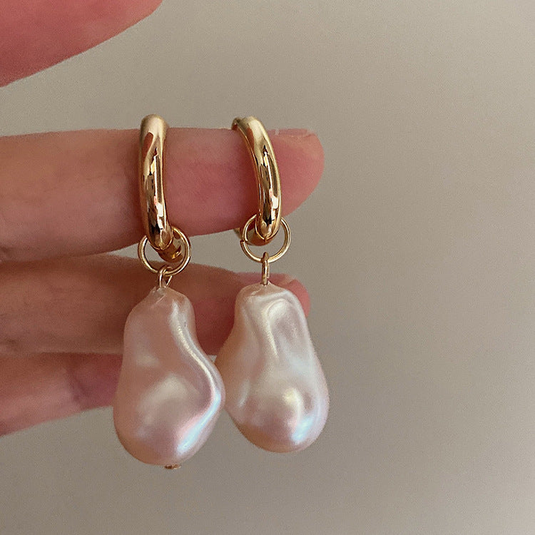 STOCK-French Baroque Pearl Drop Earrings – Elegant Women’s Style