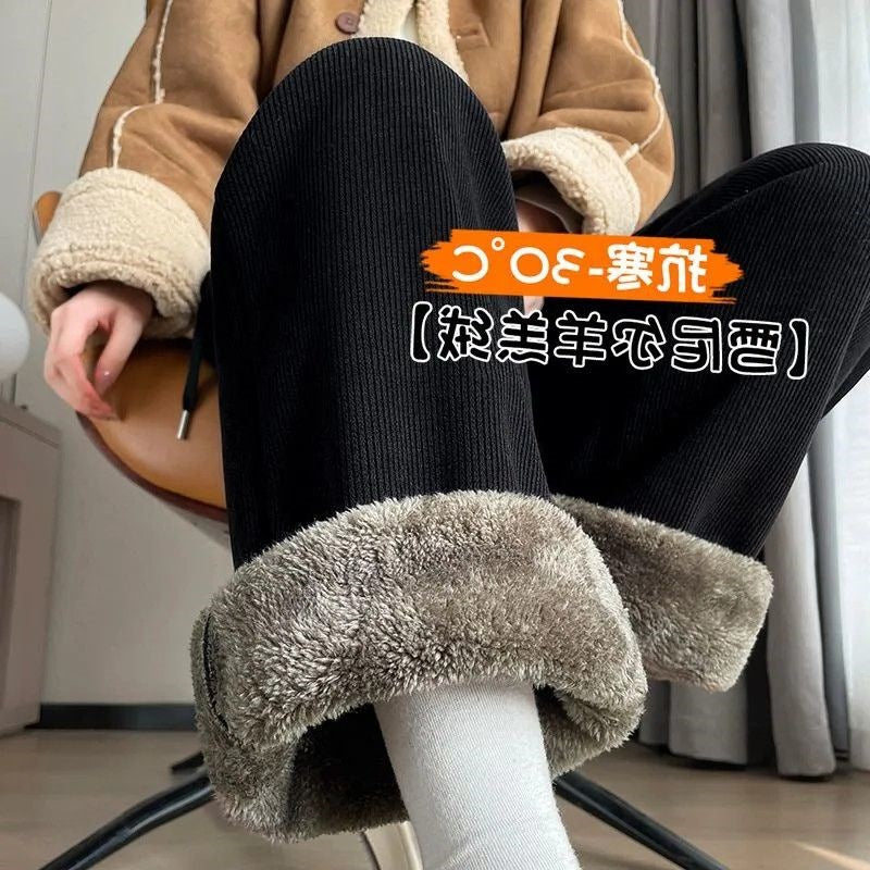 STOCK-Winter Thick Lamb Velvet Wide-Leg Wool Pants