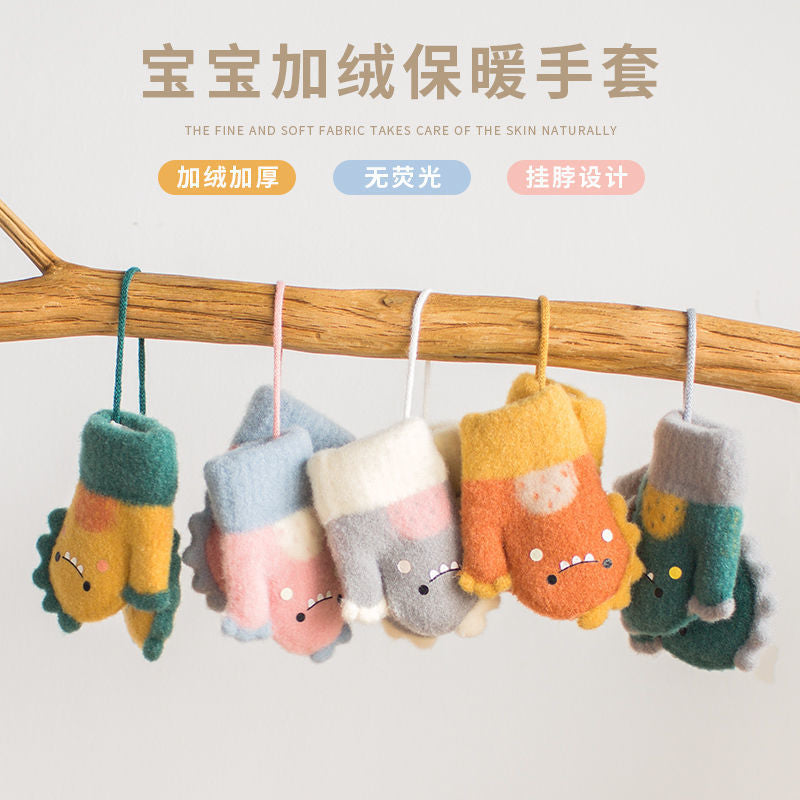 Cute Dinosaur Baby Halter Gloves Warm Winter Fleece
