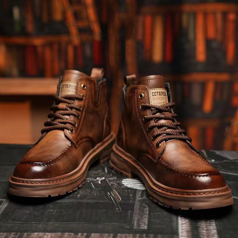INSTOCK-Men’s Leather Mid-Top Retro Boots 2024