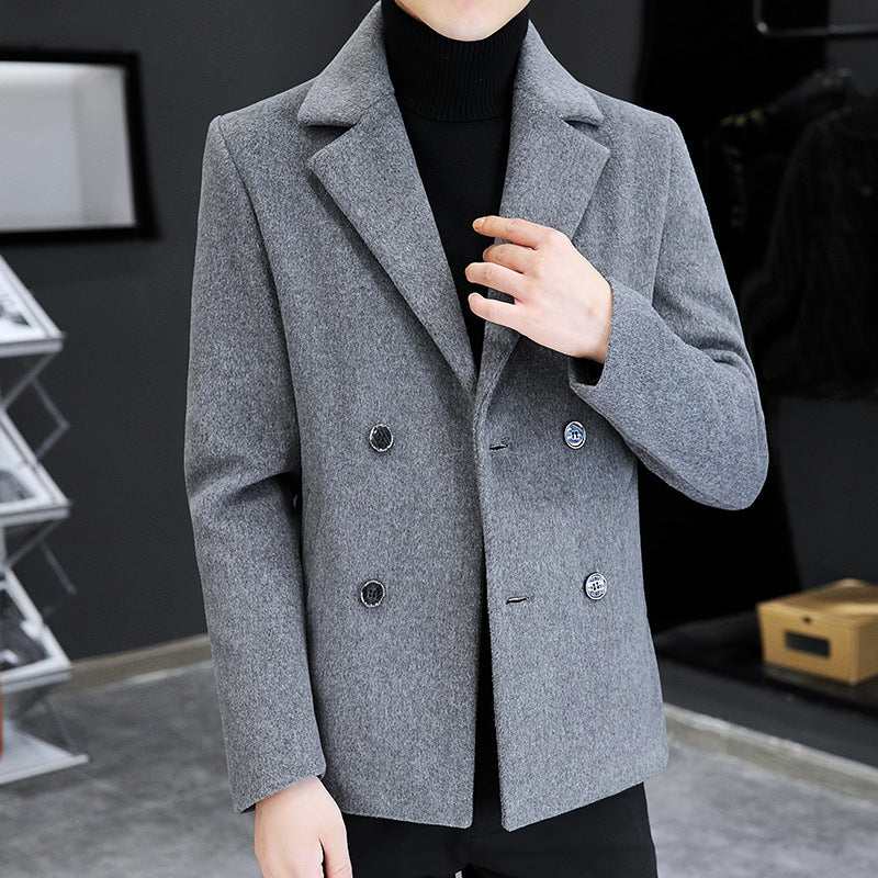 Men’s Cross-Border Double-Breasted Short Woolen Coat