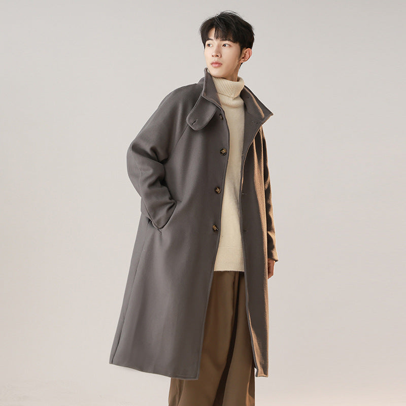 Men’s 2025 Mid-Length Loose Woolen Trench Coat
