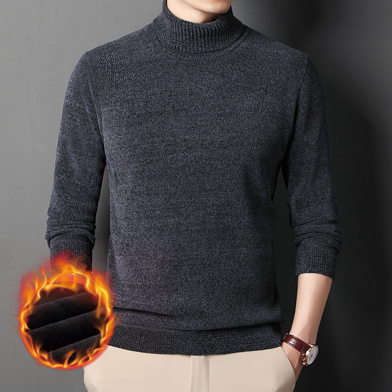 Men's Fleece-Lined Turtleneck Sweater – Thick Winter Chenille