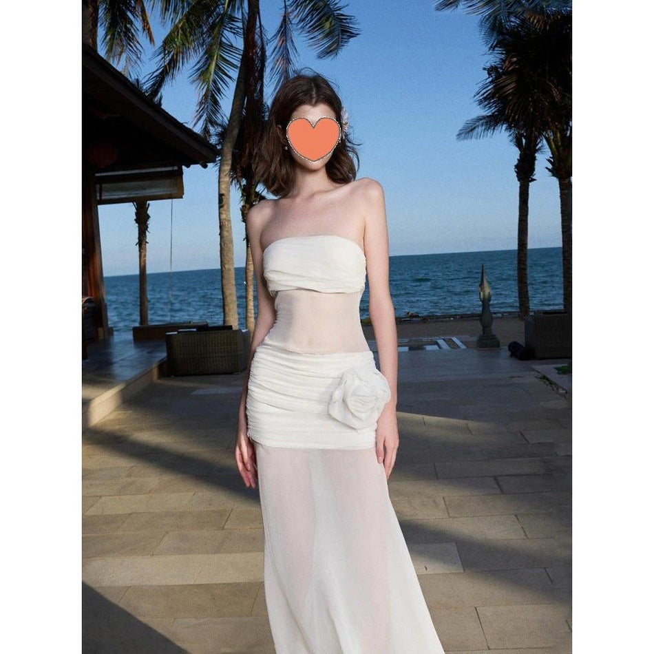 Seaside Fairy Mesh Tube Long Dress