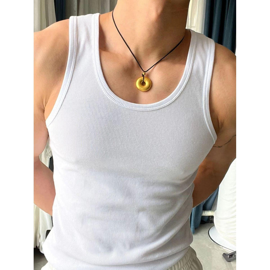 Men’s Striped Cotton Base Vest Summer Fitness Elastic Waistcoat