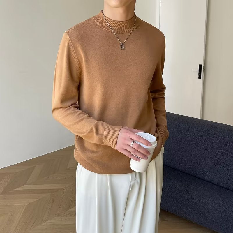 Men’s Loose Cashmere Sweater – Half Turtleneck Knit