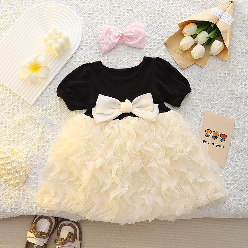 Girls' 3D Flower Bow Dress – Cute Summer Princess Look