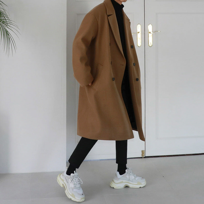 Men's Spring-Autumn Korean Loose Double-Breasted Wool Coat