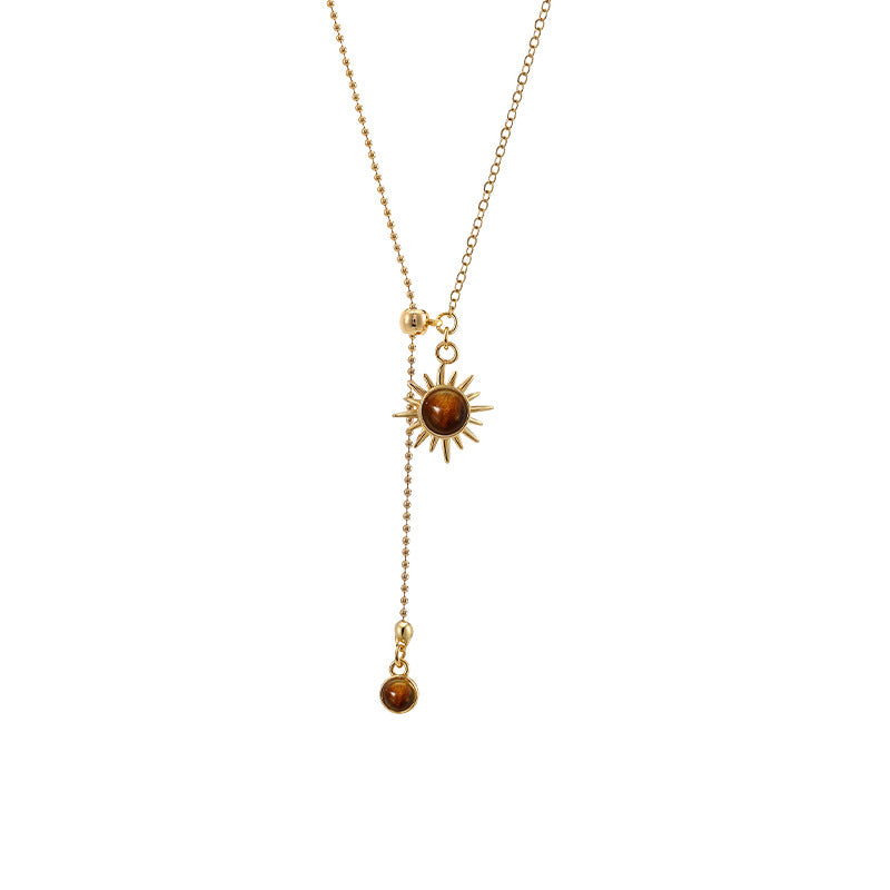 Tiger Eye Gold Sweater Necklace – Elegant Women’s Jewelry
