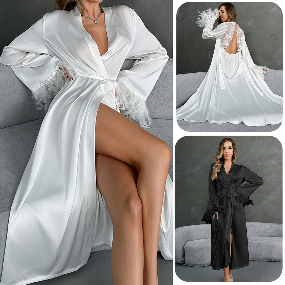 Lace Satin Backless Long Pajama Nightgown