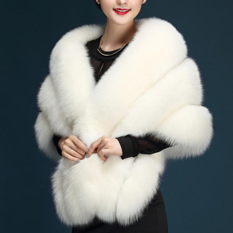 Women’s White Fox Fur Shawl Wedding Dress Cape