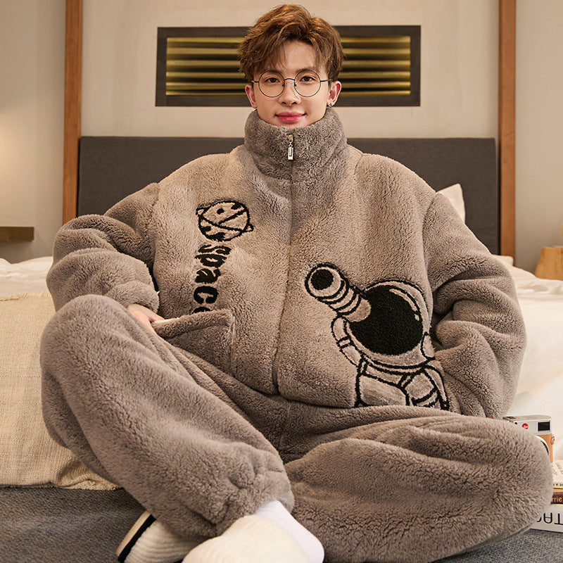 Men’s Winter Coral Velvet Thickened Pajamas Fleece-Lined