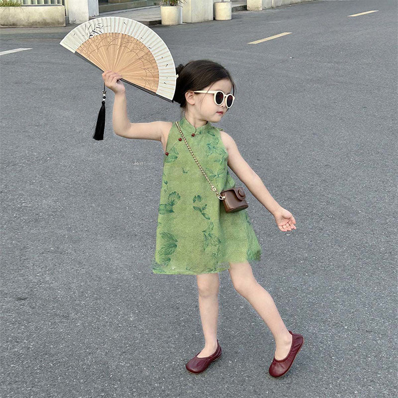 Girls’ Green Floral Cheongsam Dress