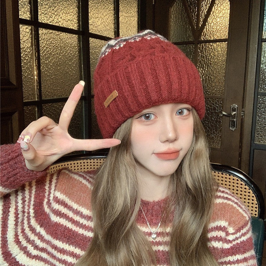 Unisex Thickened Wool Blended Knitted Winter Pullover Hat