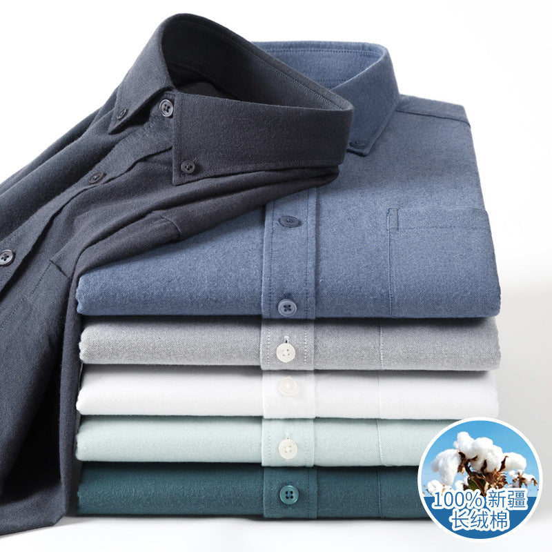 Men's Cotton Thick Solid Long-Sleeve Oxford Business Shirt