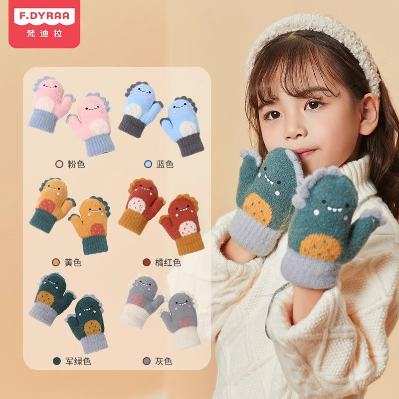 Kids Winter Knitted Gloves Cute Cartoon Fleece Warm